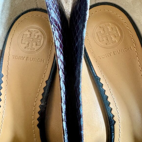 TORY BURCH Jessa black & grey leather buckle horse head block heel loafer 6M - Picture 12 of 12